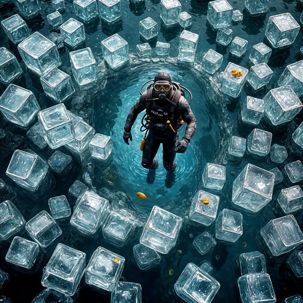 Hyperrealistic Acrylic Pool Diver in Detailed Matte Painting