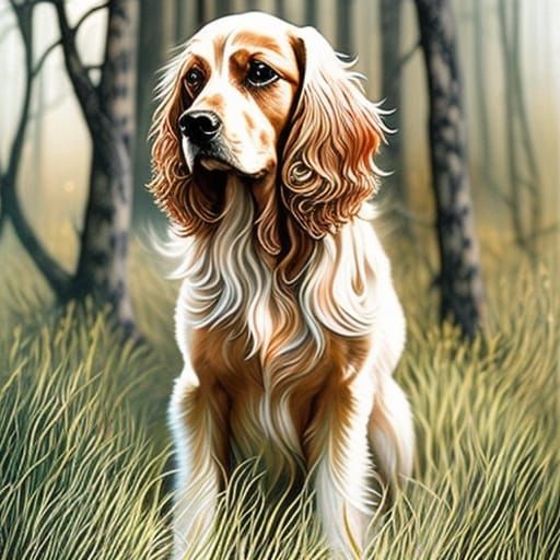 Vibrant Cocker Spaniel Portrait in Gouache Painting Style
