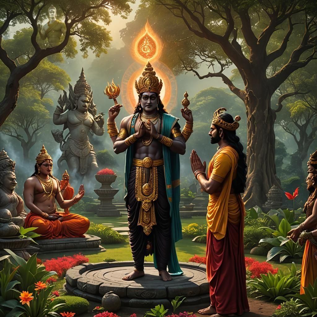 King Ambarisha and the Fiery Demon: Fantasy Art