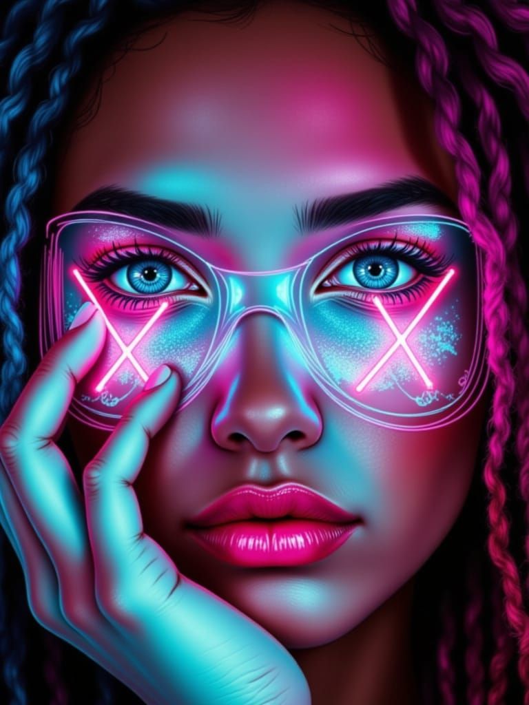 Woman with Neon Pink Dreadlocks and LED Mask