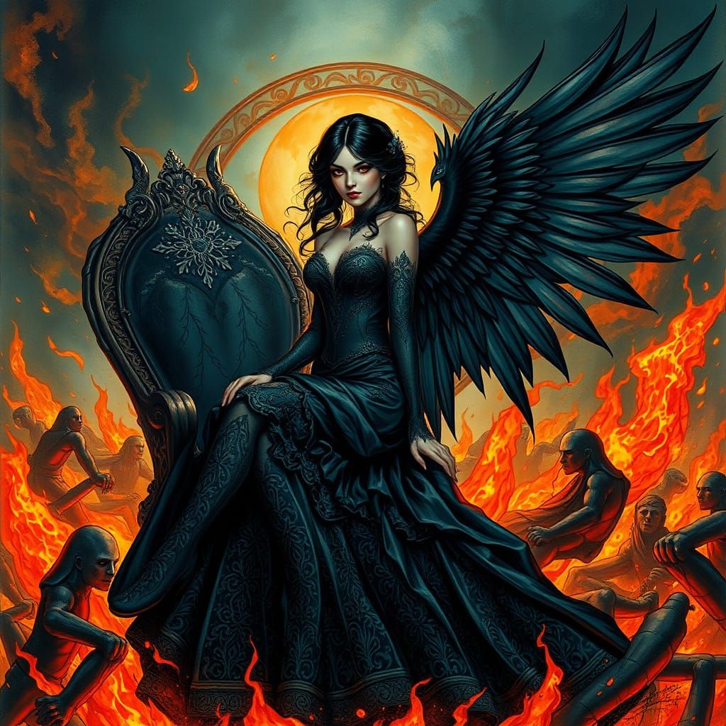 Victorian Angel in Smoldering World, Alcohol Ink Style