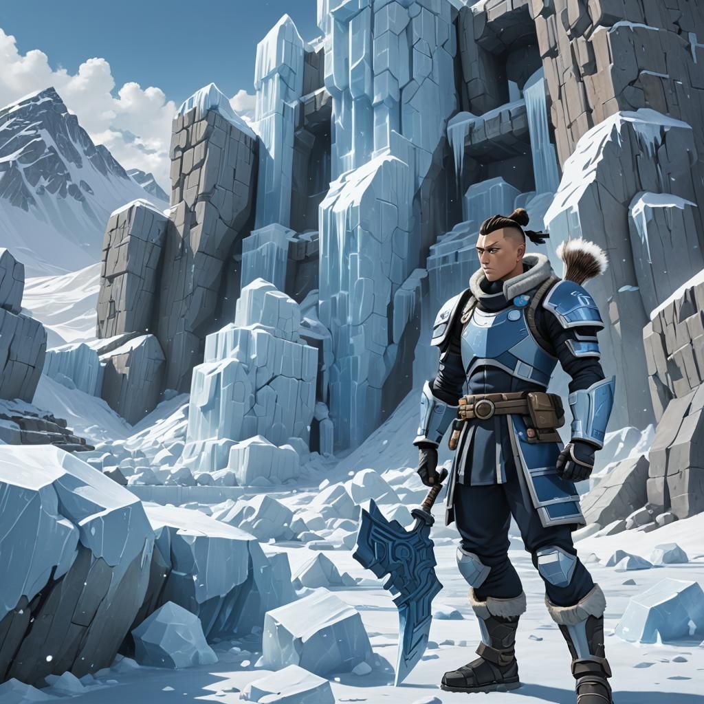 Sokka Defends Ice Fortress in 3D Anime Art