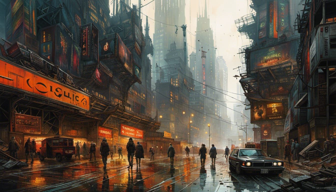 Gothic Horror Cyberpunk Cityscape in Hyperrealistic Style