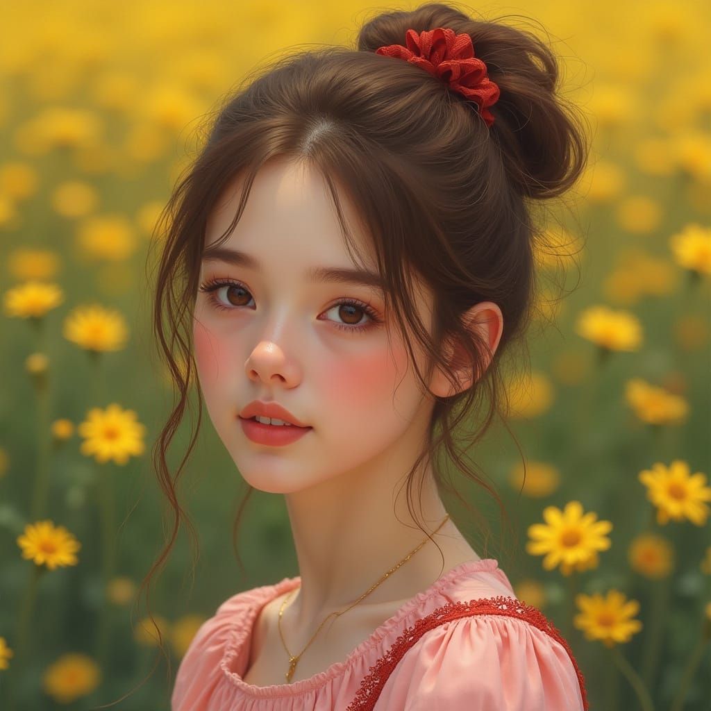 Young Woman Portrait in Art Nouveau Style