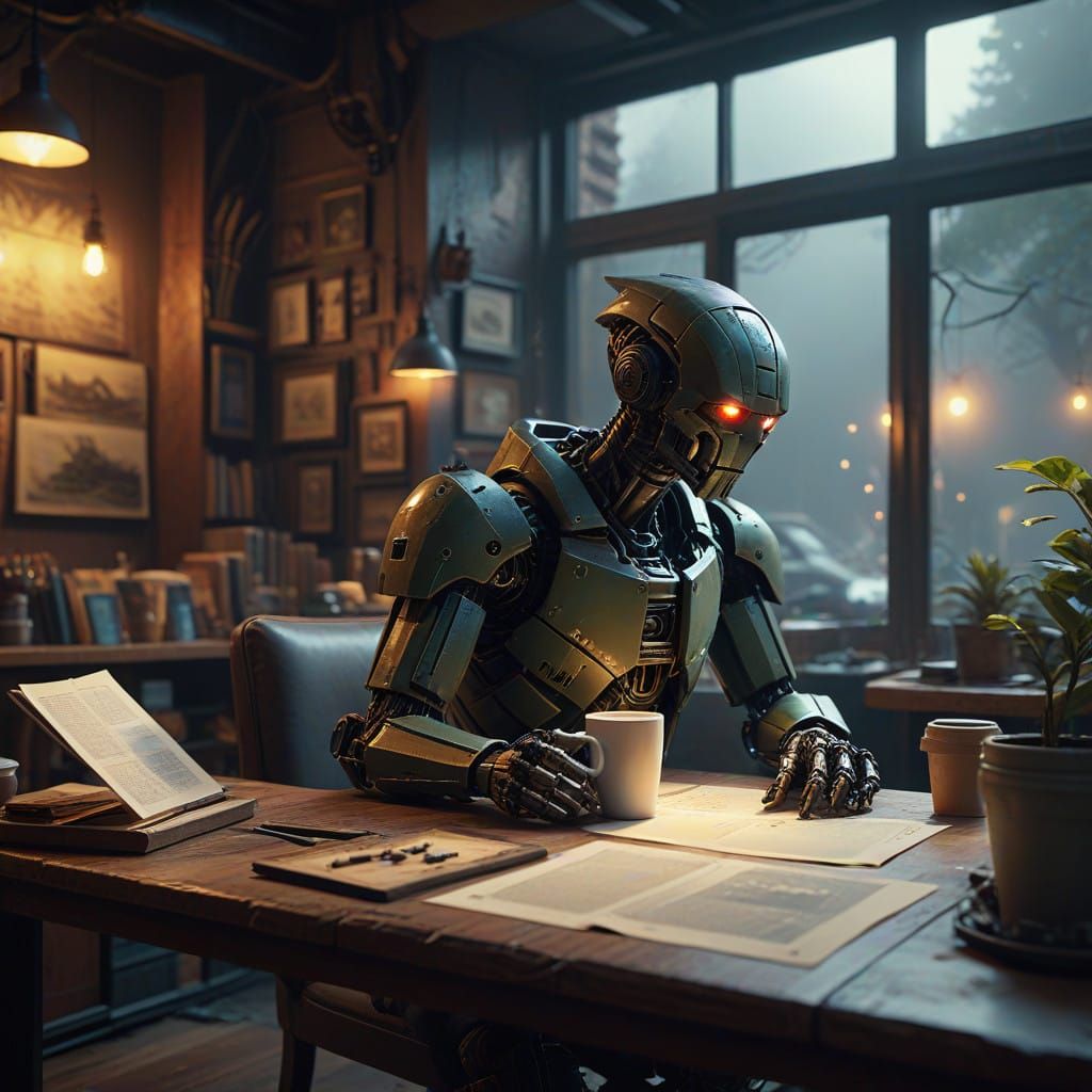 Cyberpunk Coffee Shop Scene in Matte Painting Style