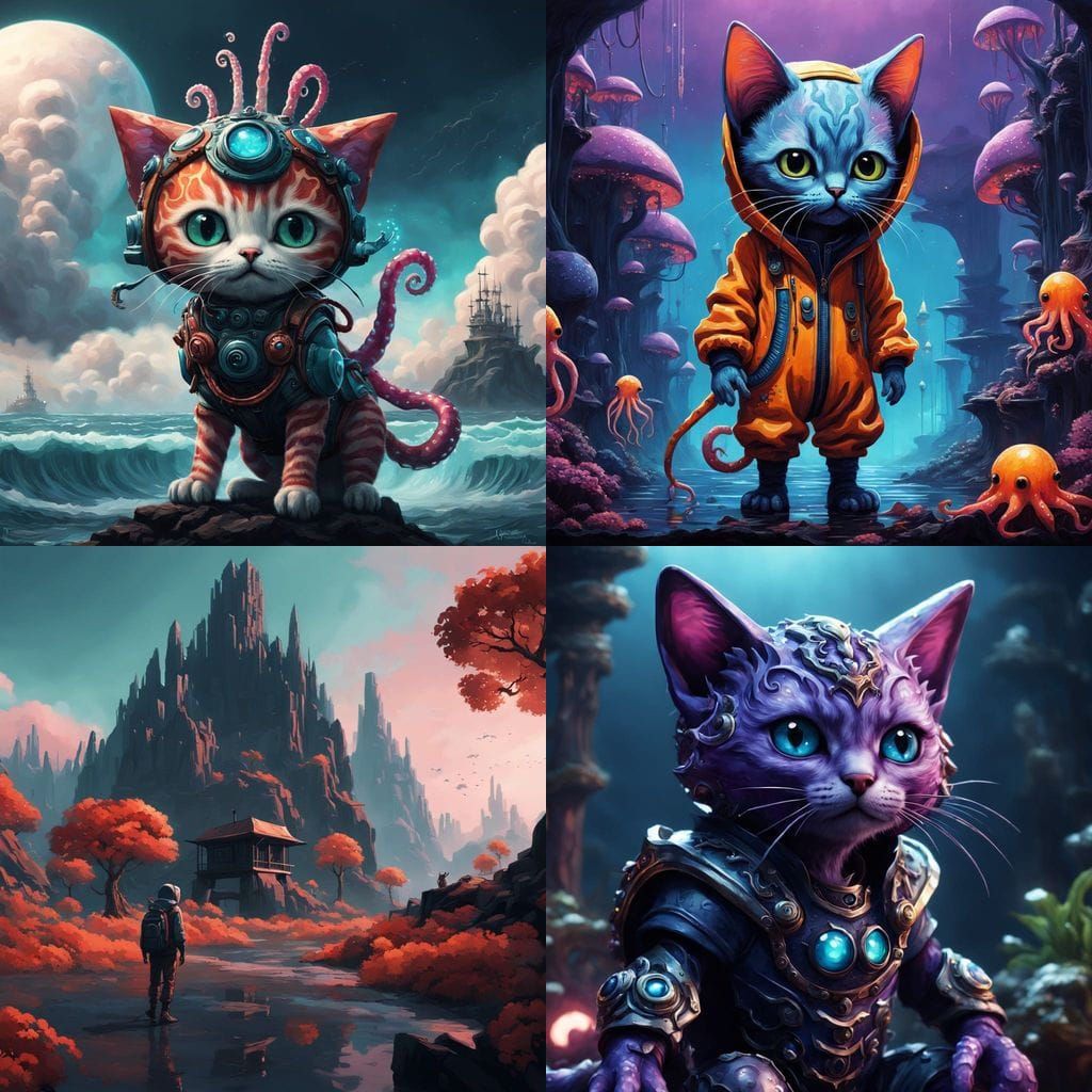 Kitten in Squid Suit: Fantasy Concept Art