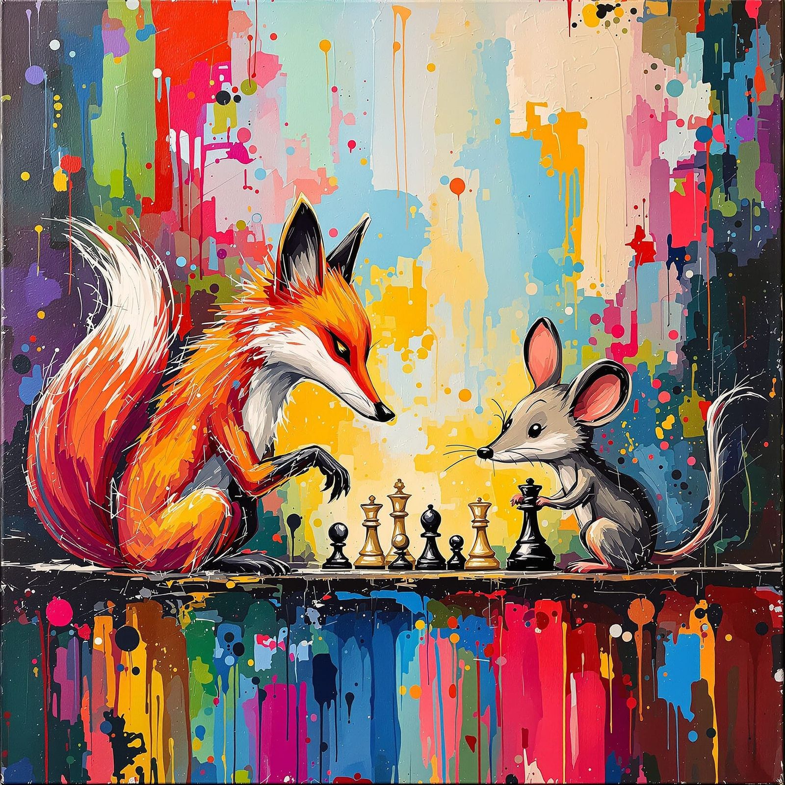 Fox & Mouse playing a friendly game of chess