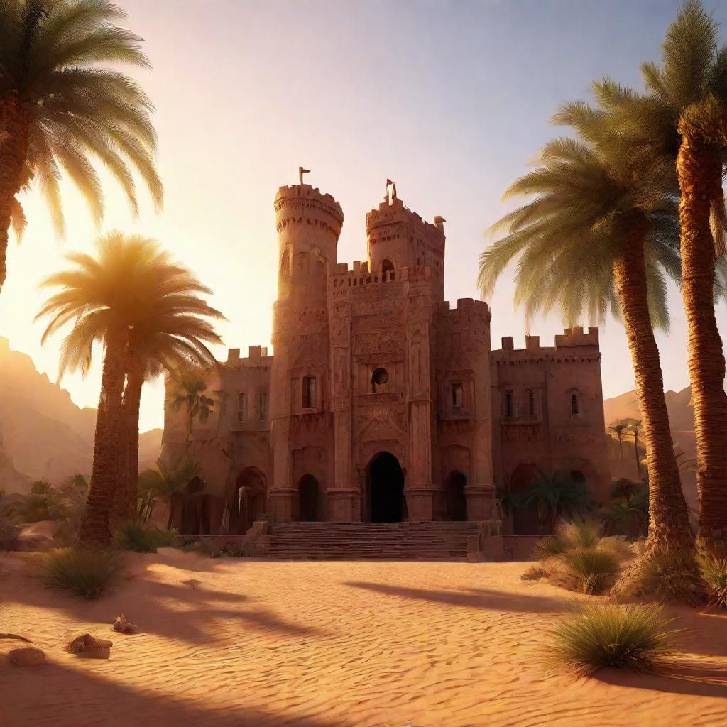 Oasis Castle at Sunset: Digital Matte Painting