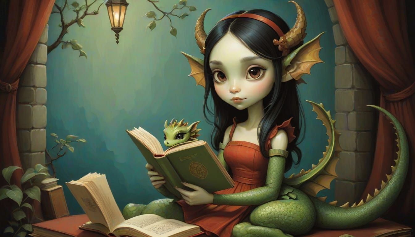 Vibrant Storybook Portrait of a Little Dragon Girl with Her ...