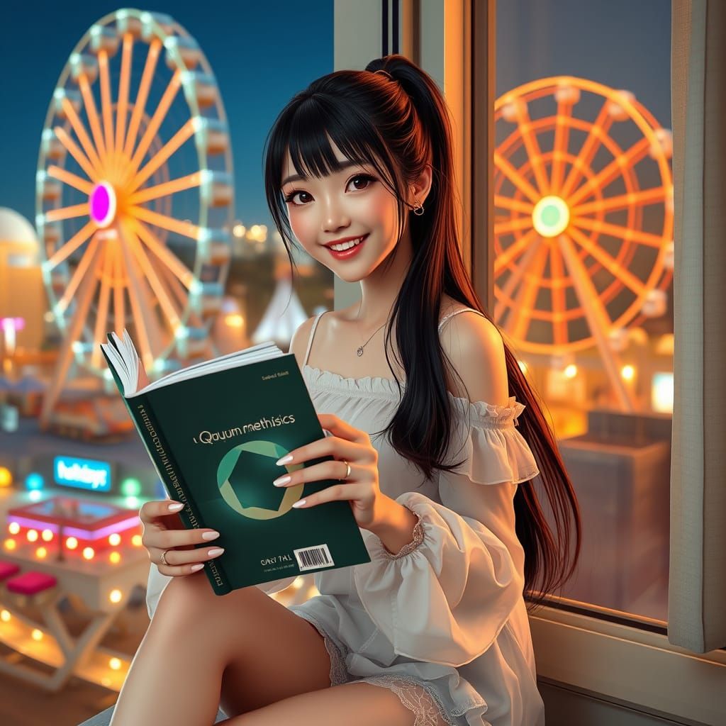 Beautiful Japanese Girl with Ferris Wheel Nightscape