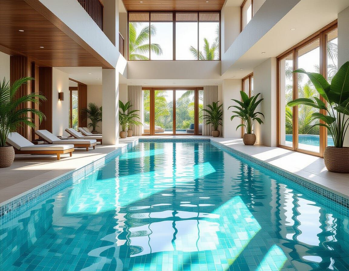 Luxurious Opulent Indoor Pool with Crystal Clear Turquoise W...