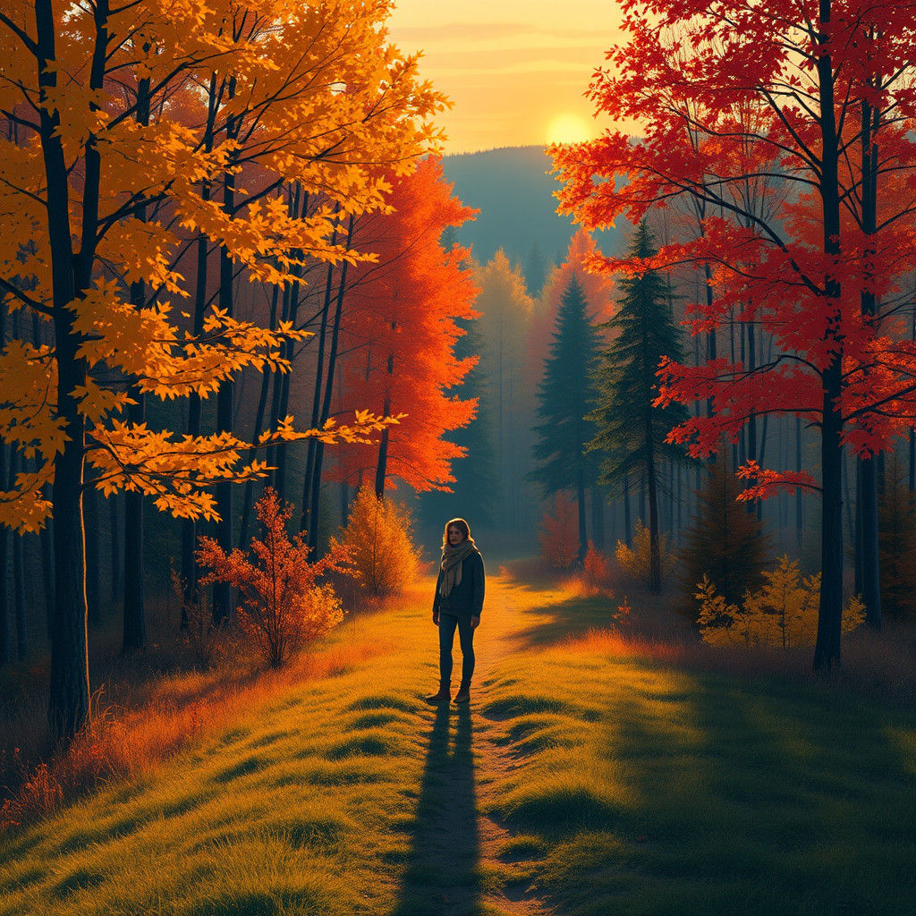 Autumn Forest Landscape in Romantic Style