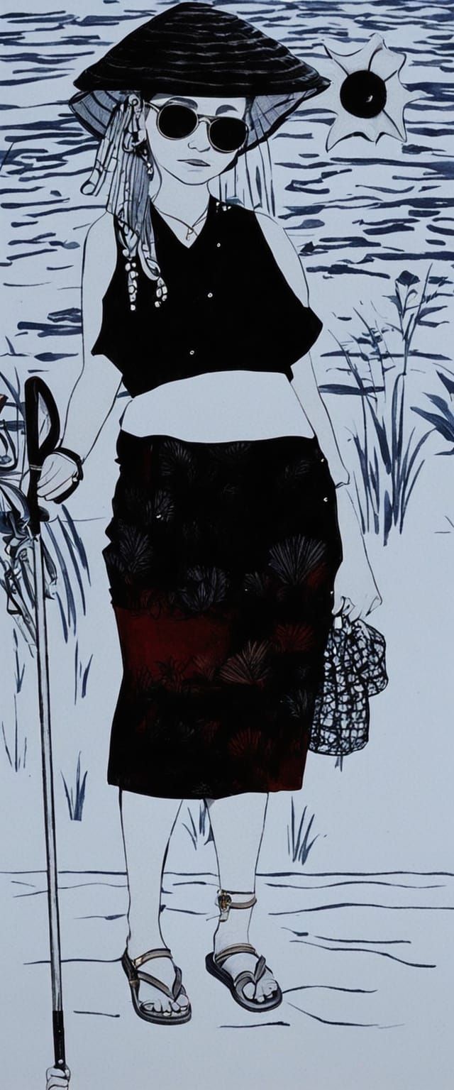 Woman with White Cane Enjoys Beach Day