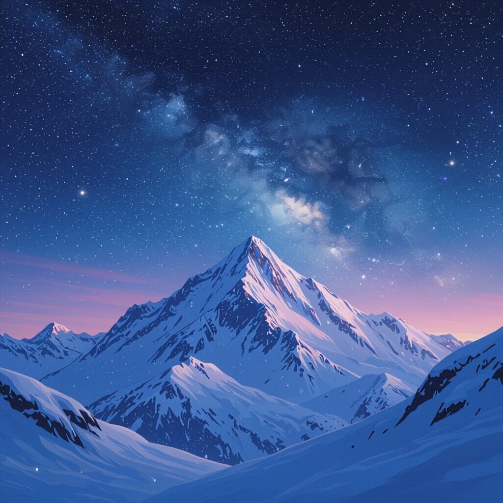 Starry Night Over Snow Mountain in Dreamy Style
