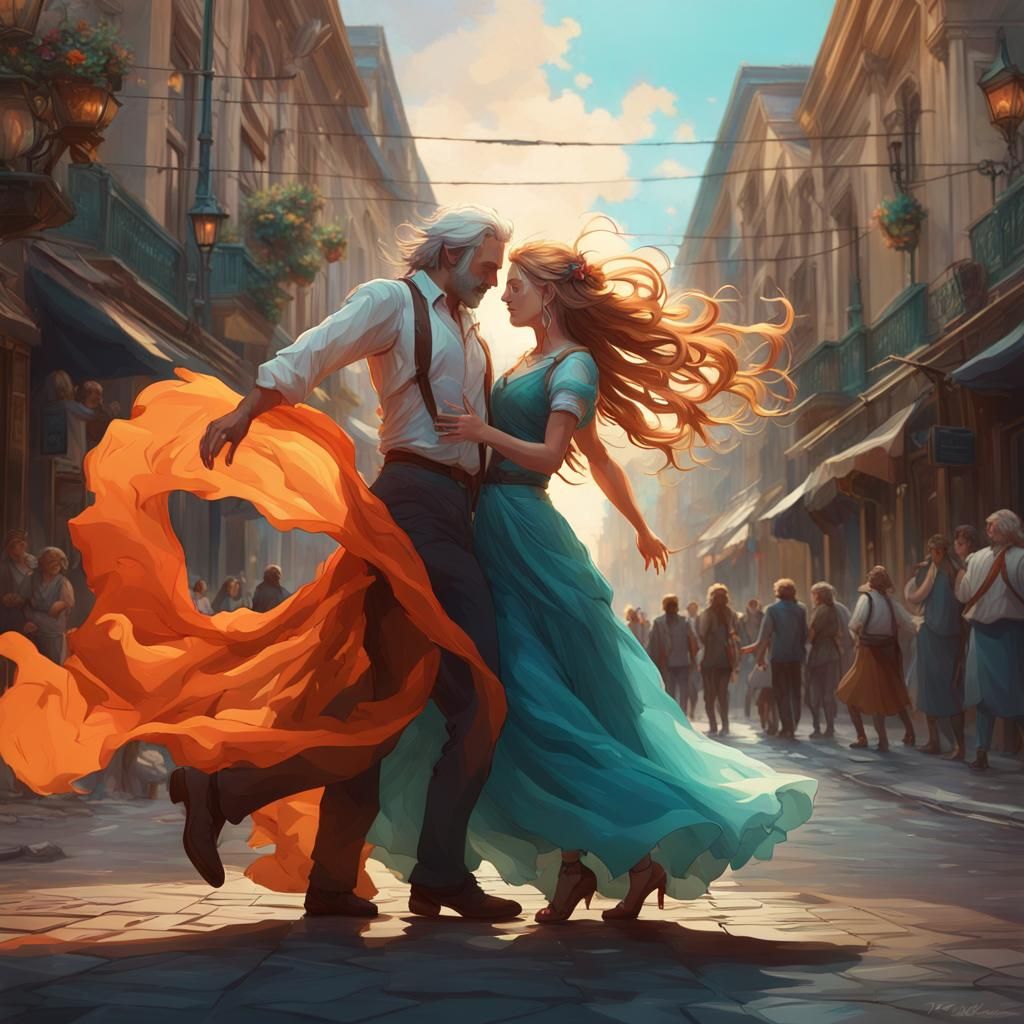 Couple Dancing in Street: Hyperdetailed Concept Art