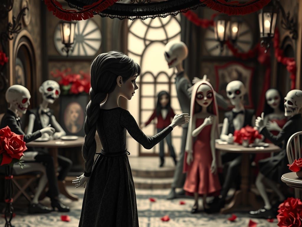 Wednesday Addams at Zombie Prom Night in Burton Style