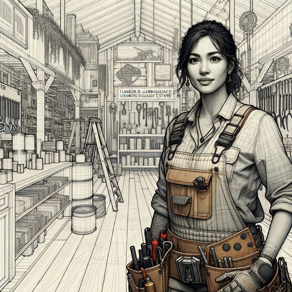 South Asian Contractor in Detailed Lumber Store Matte Painti...