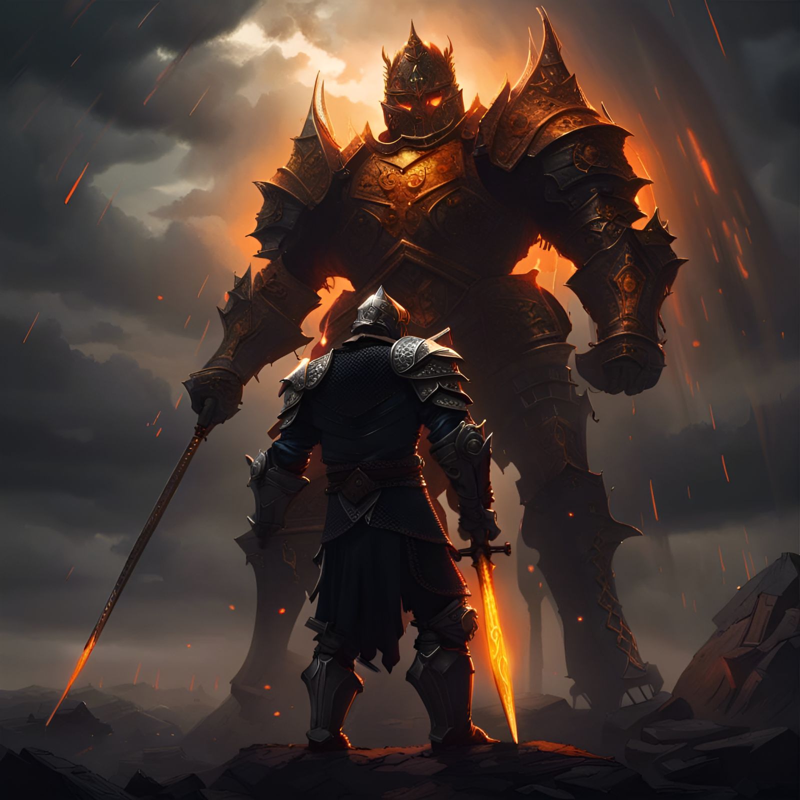 Fantasy Knight Faces Knight God in Epic Battle