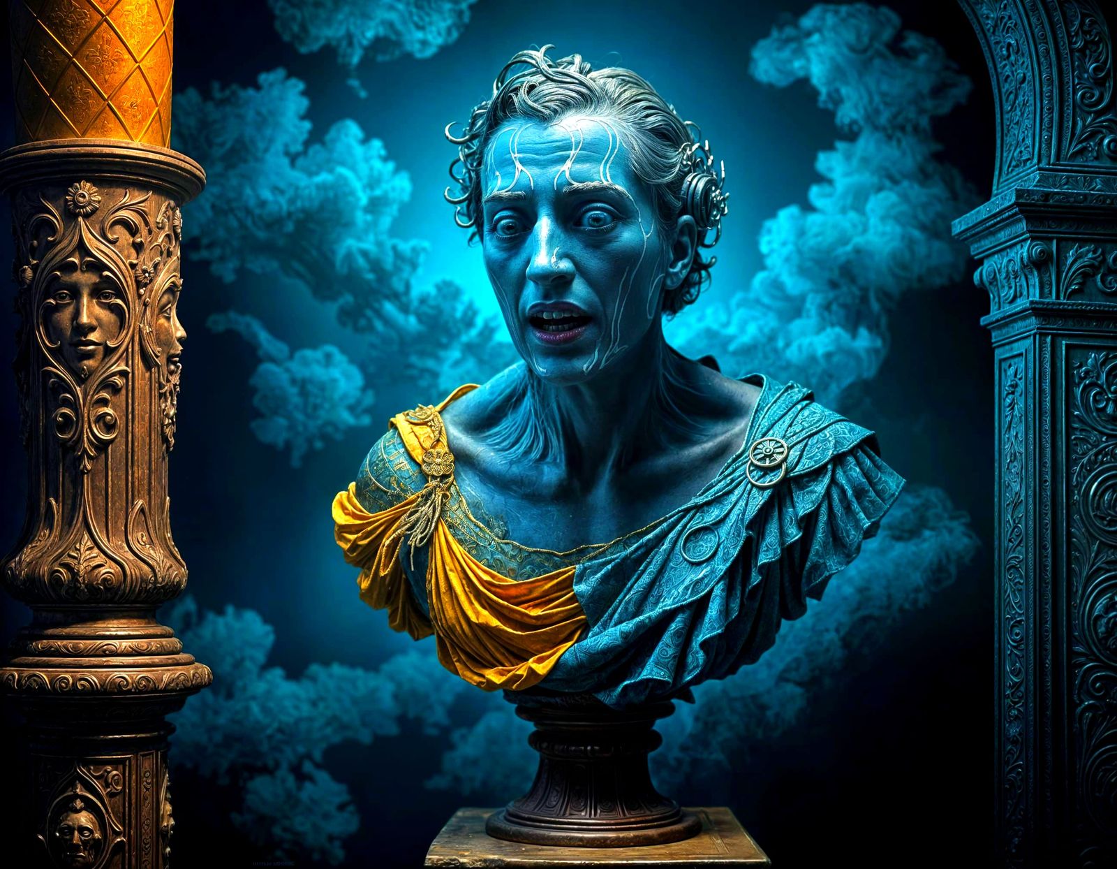 Surreal European Bust Portrait in Hyperdetailed Oil Painting...