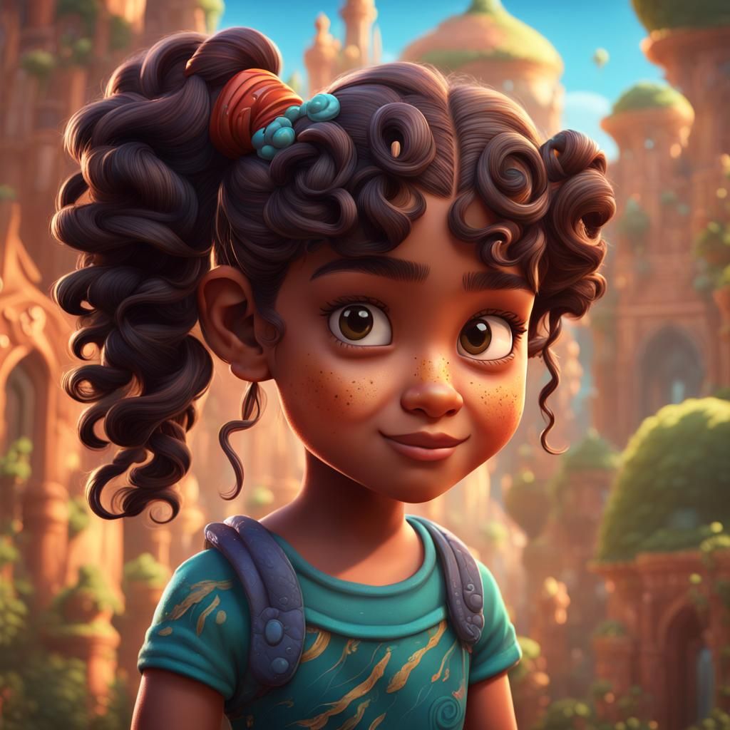 Cartoon of a Latin Girl with Ponytail