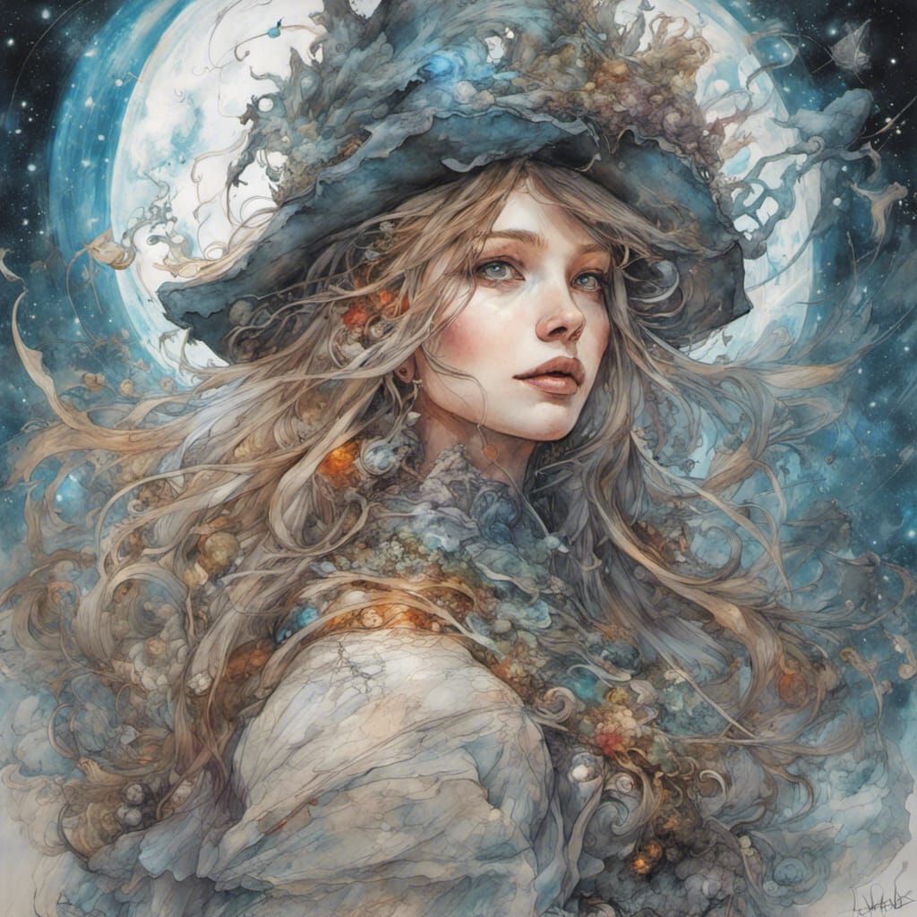 Powerful Elemental Witch in Palace with Vivid Colors