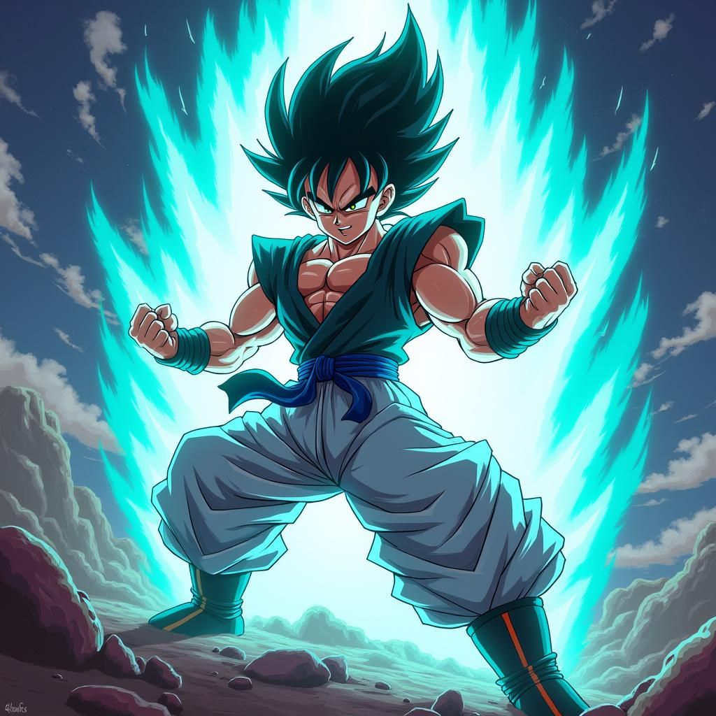Vegito in Dynamic Pose with Vibrant Aura
