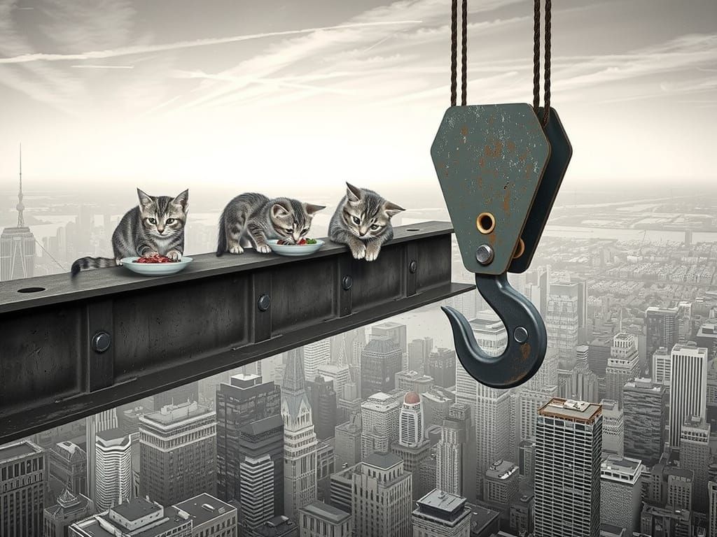 Kittens' Lunch Atop a Skyscraper: Whimsical Construction Sce...