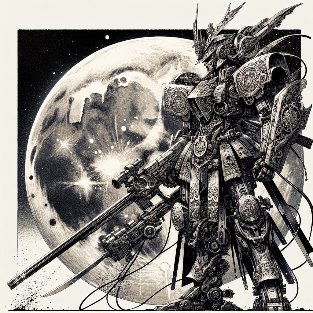 Romantic Era Japanese Mecha Under the Full Moon