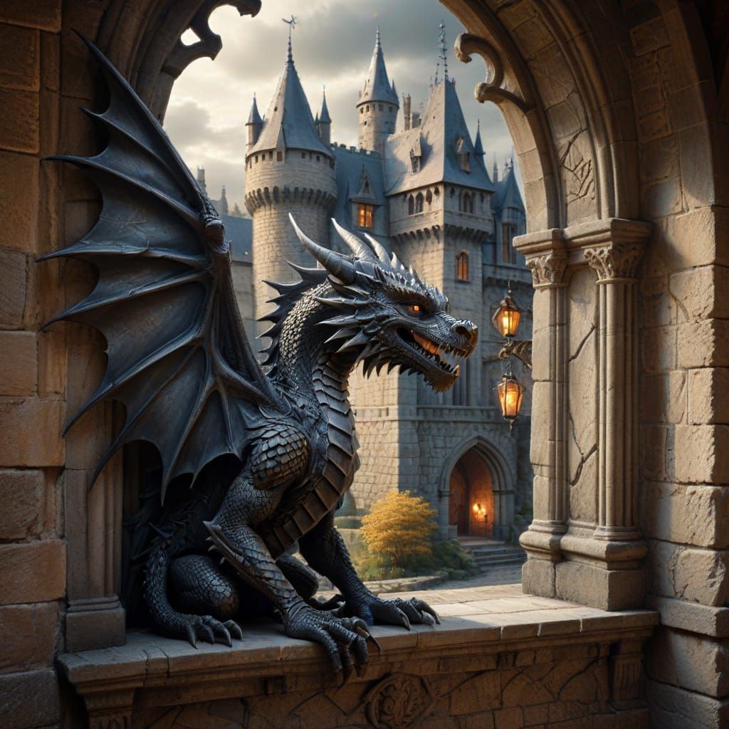 Dragon's Scaled Wing Unfolds in a Medieval Castle