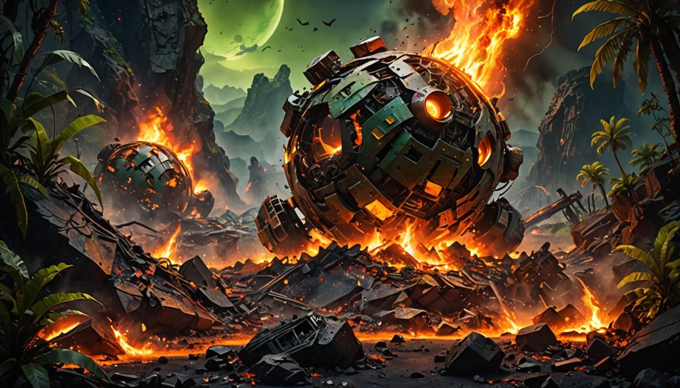 Science Station Wreckage on Tropical Planet