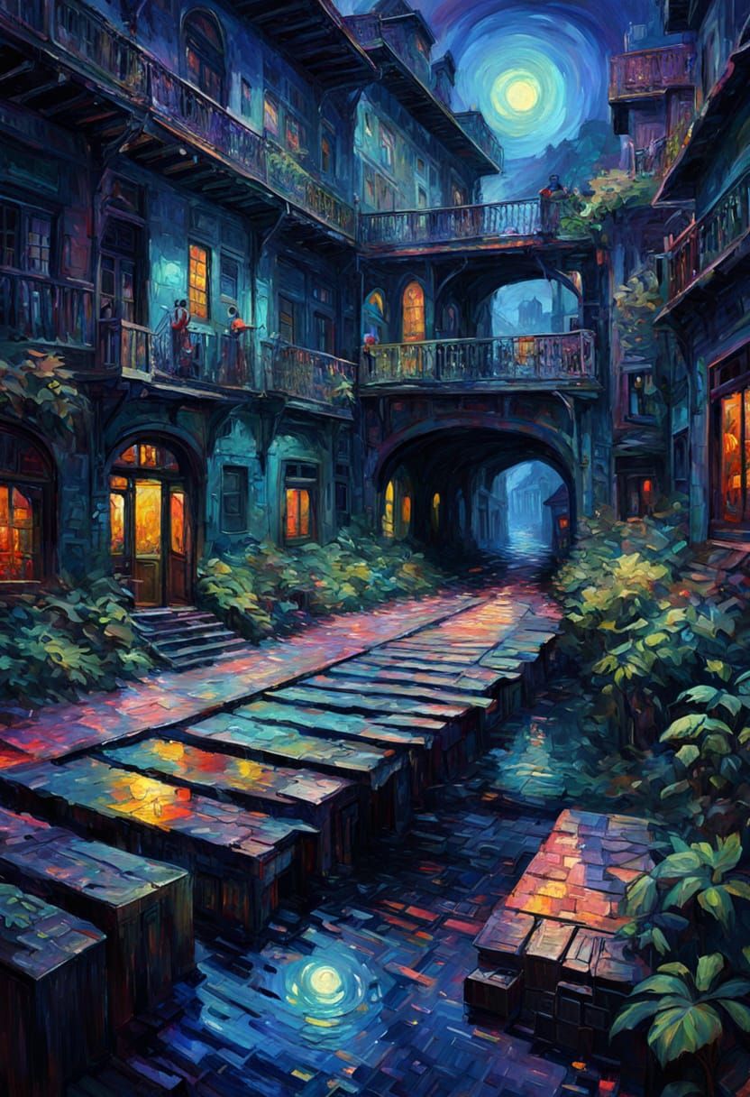 Stunning Neo-Impressionist Oil Painting of a Full Moon