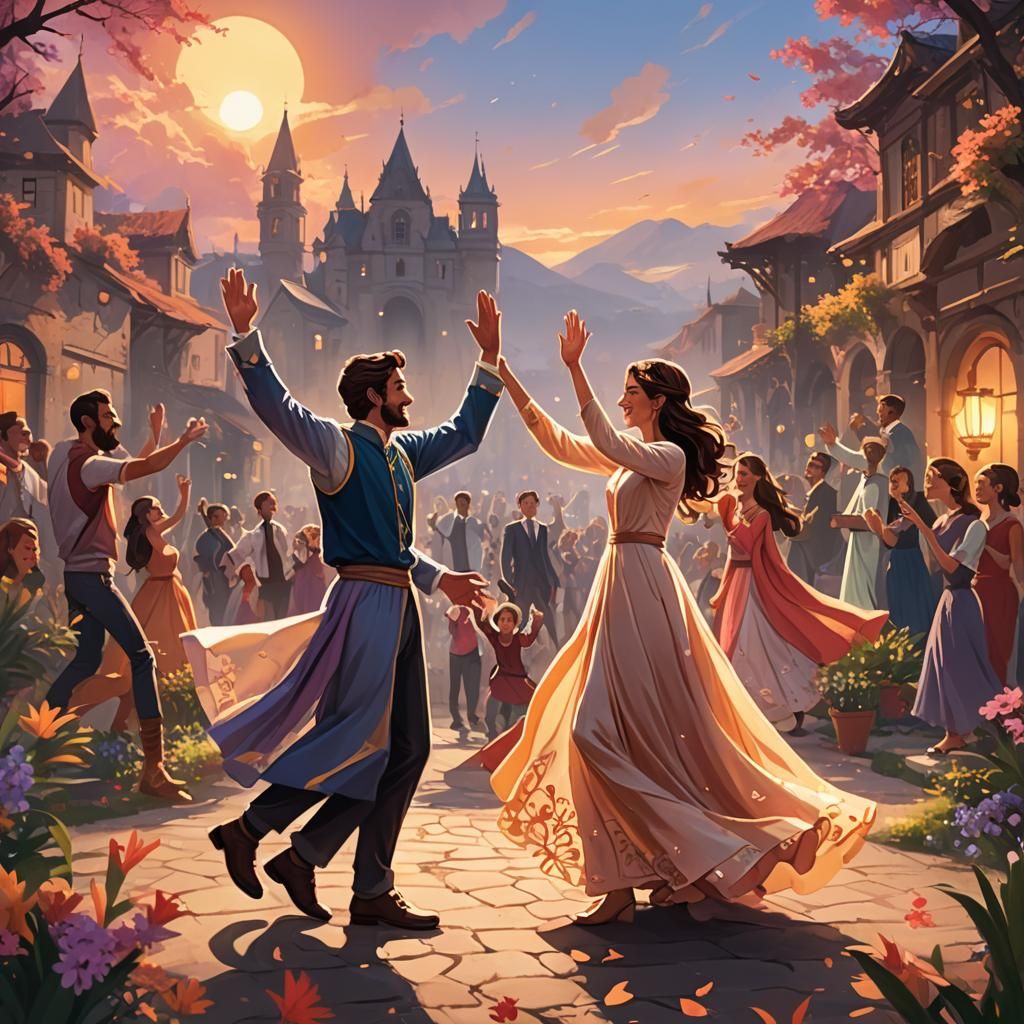 High Five Celebration in Klimt-Inspired Digital Art