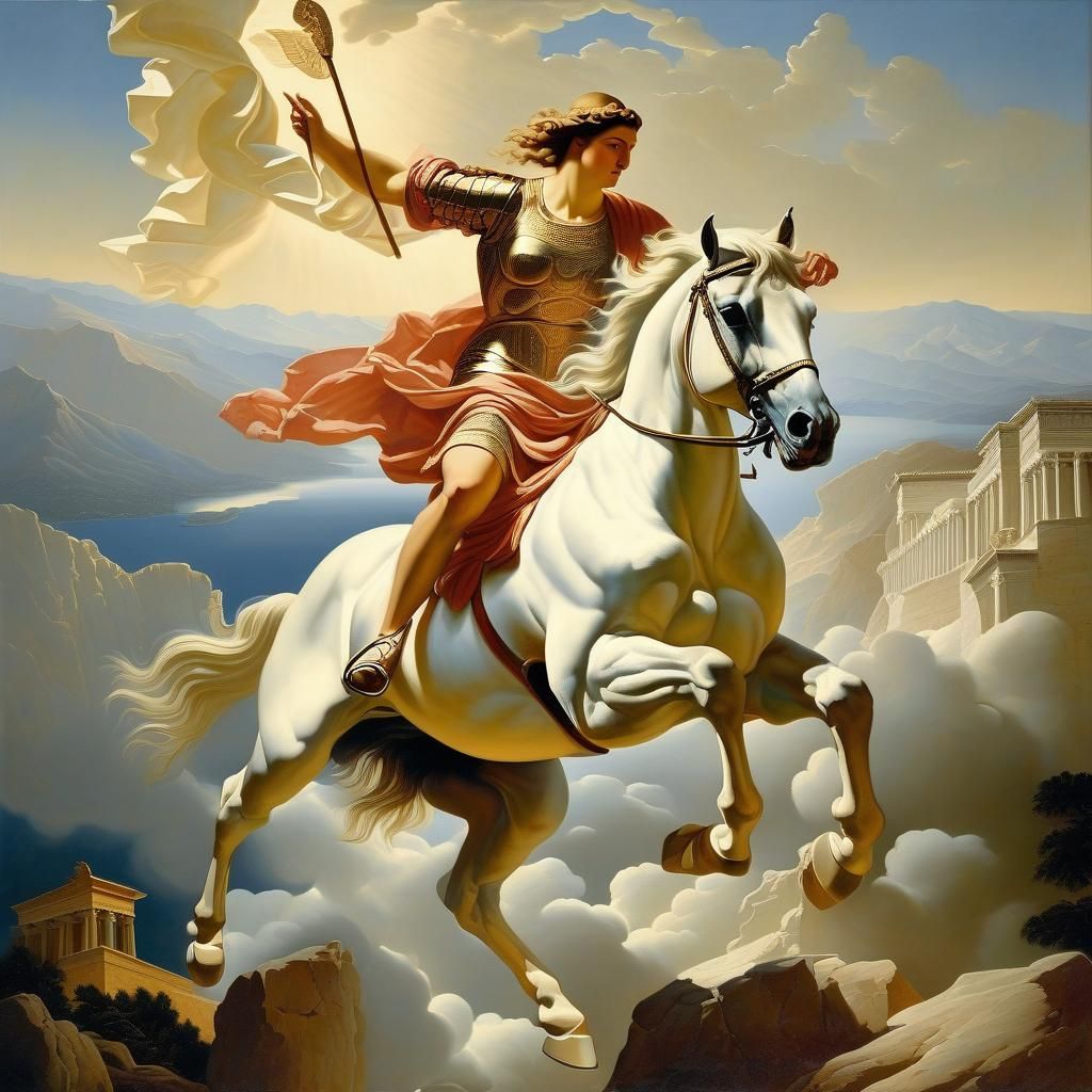 Pegasus Flying to Mount Olympus: Detailed Fine Art