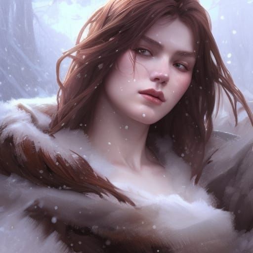 Detailed Portrait of Winter Warrior Girl