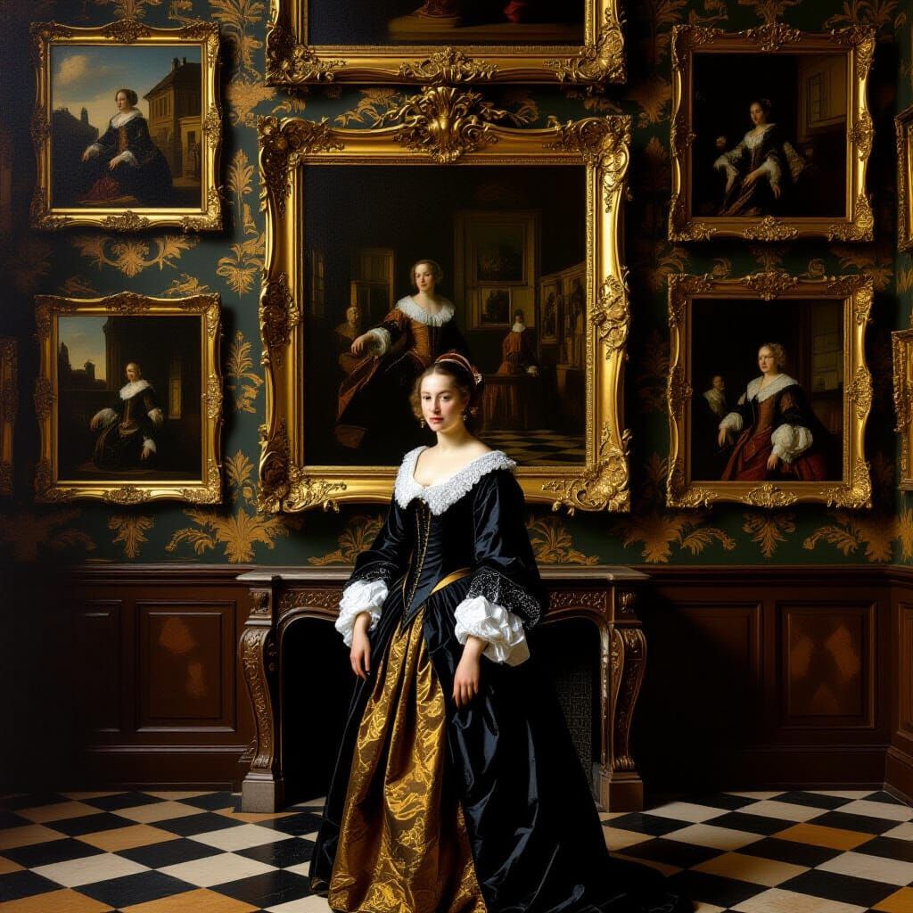 Baroque Woman in Art Gallery