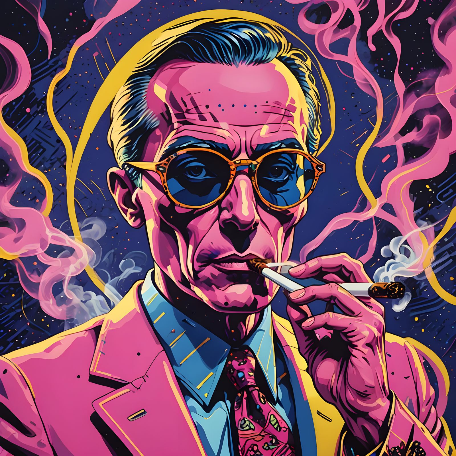 Alien Smoking Cigar in Pink Suit: Pop Art Style