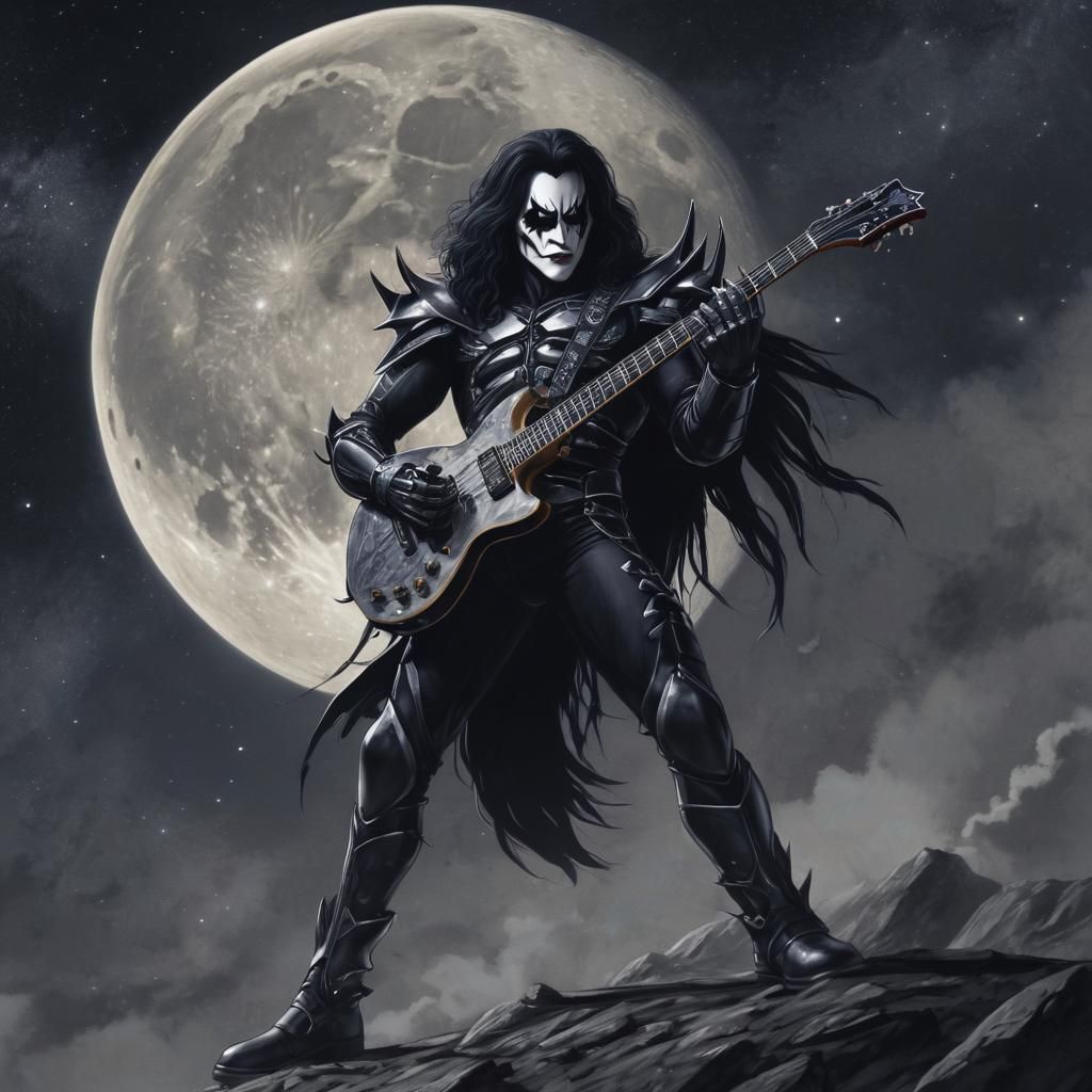 Gene Simmons of KISS on the Moon in Anime Style