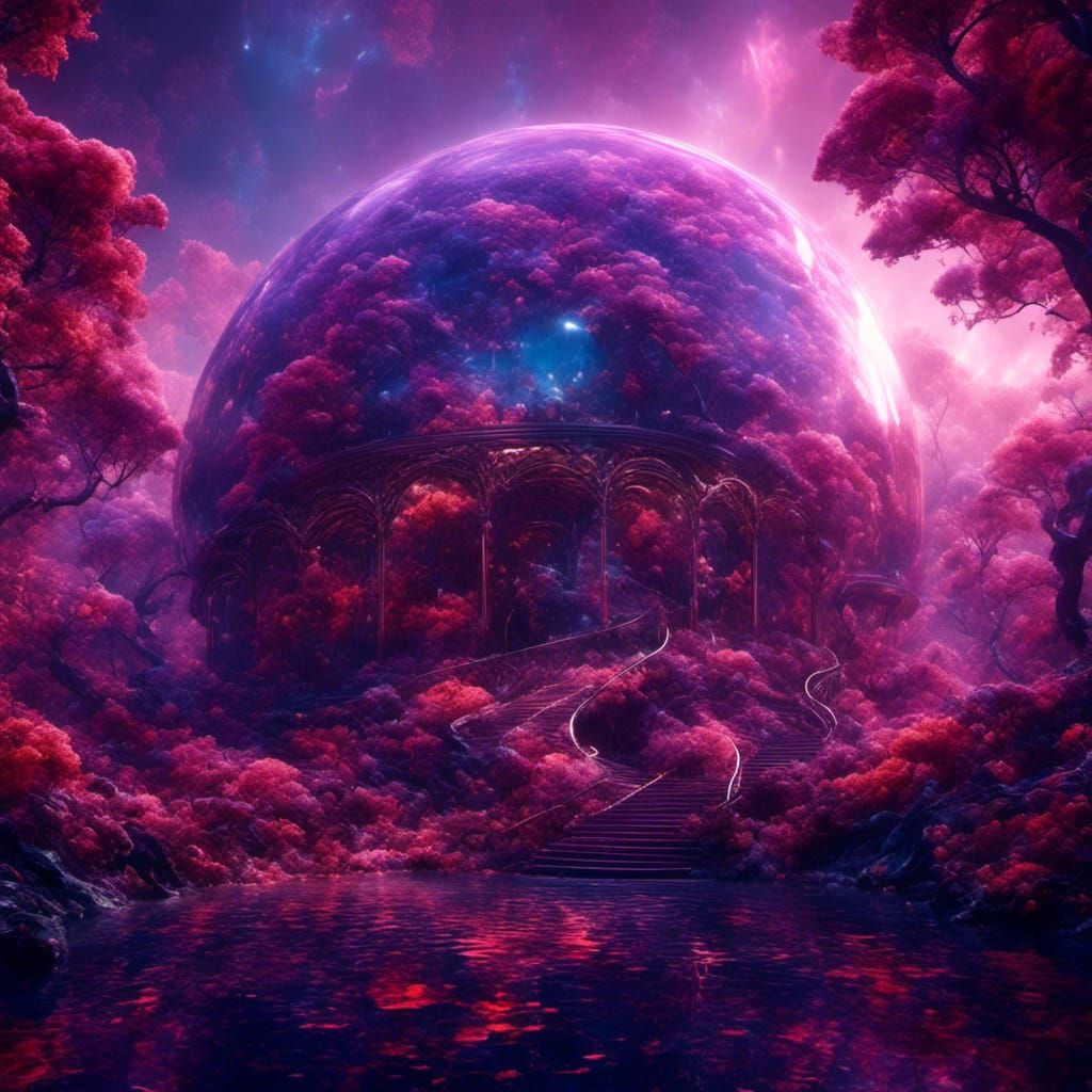 Eco-Dome in Space with Purple Forest Life