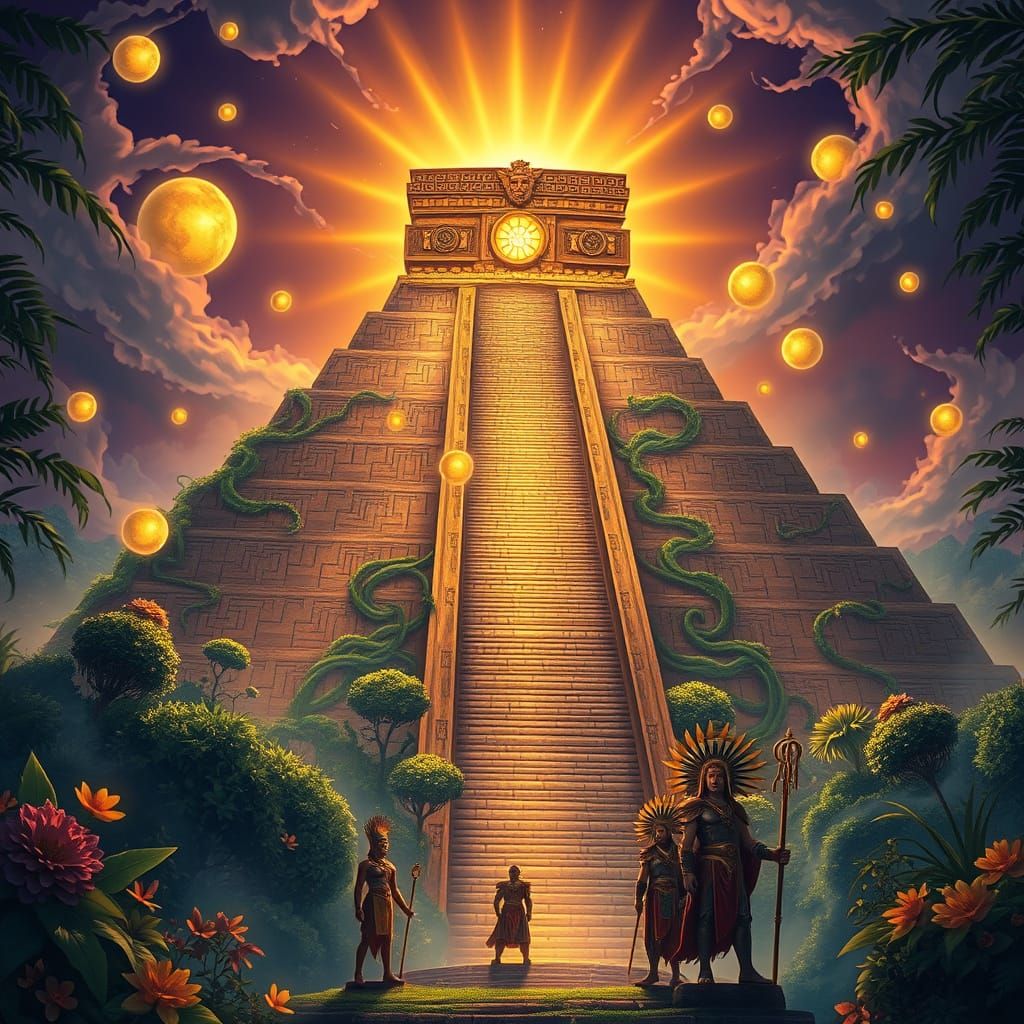 Mystical Aztec Pyramid Rises from Emerald Jungle in Dreamlik...