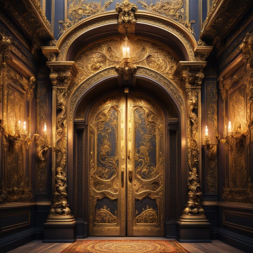 Ornate Baroque Doorway with Golden Details