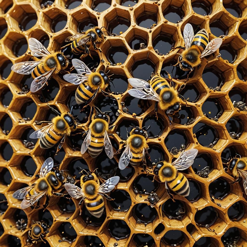 Bumble Bees in Honeycomb: 3D Anime Art