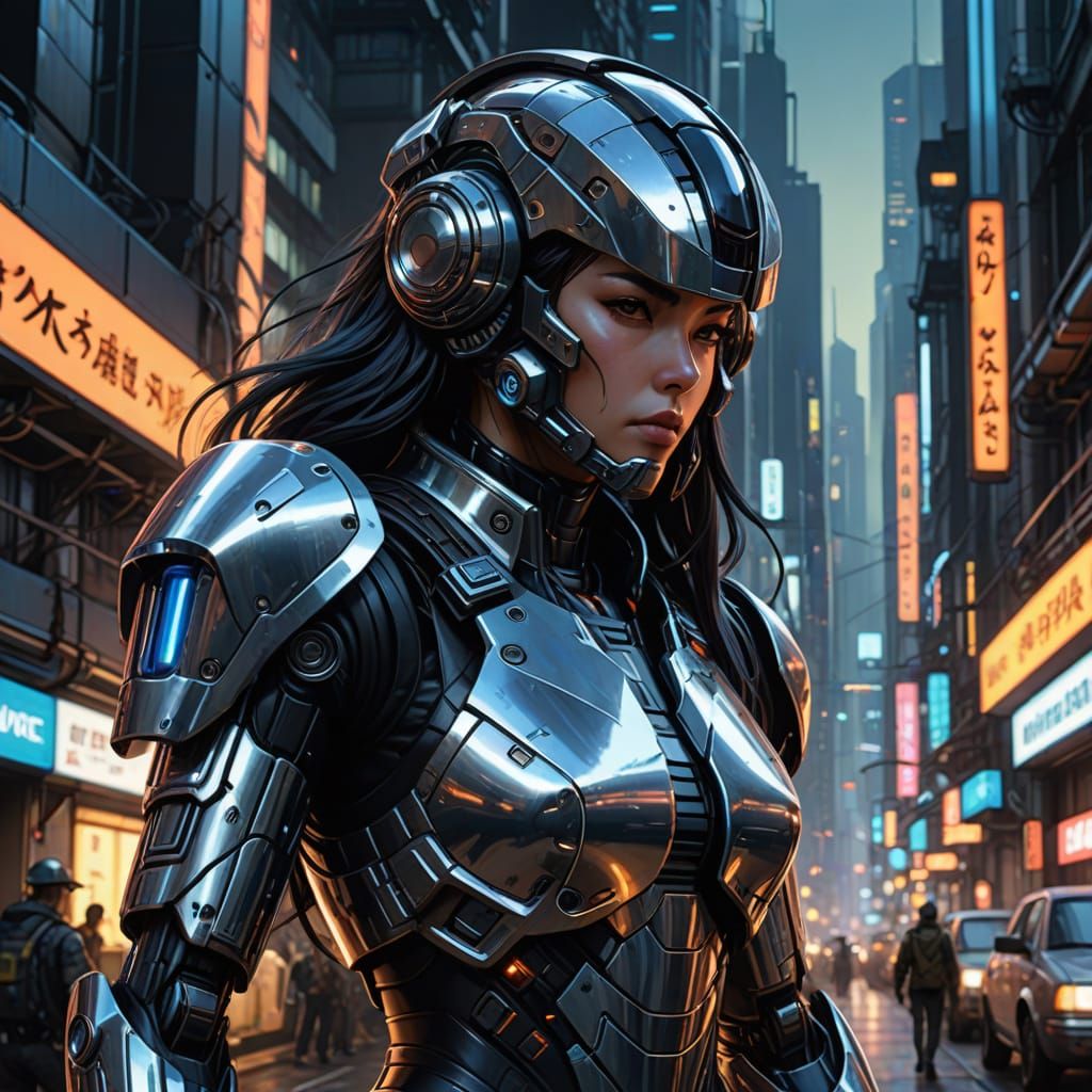 Cyberpunk Female Cyborg in Futuristic Armor