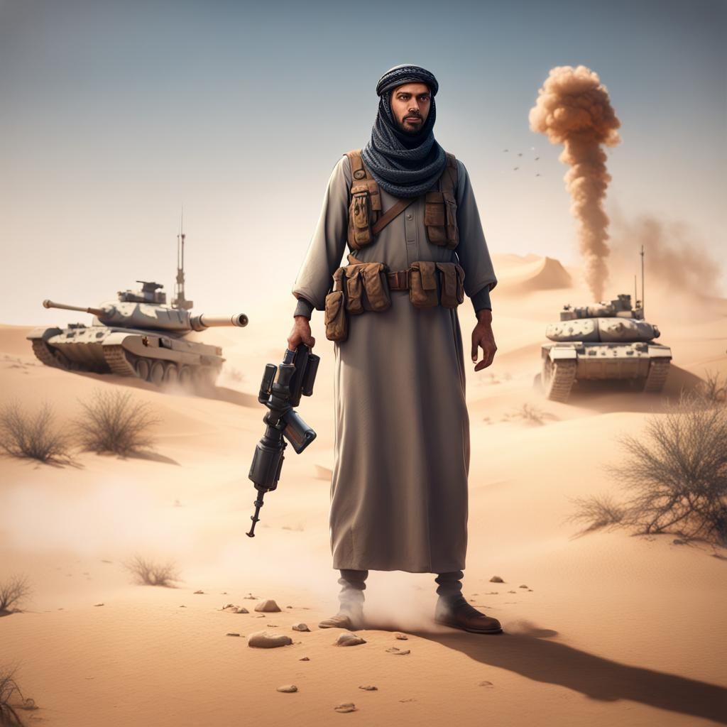 Arab Man with Bomb in Desert: Matte Painting