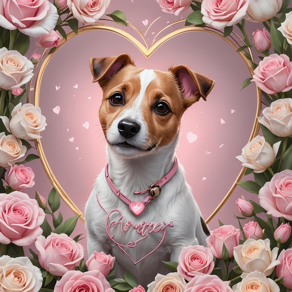 Jack Russell Terrier with Heart in Kawaii Anime Style