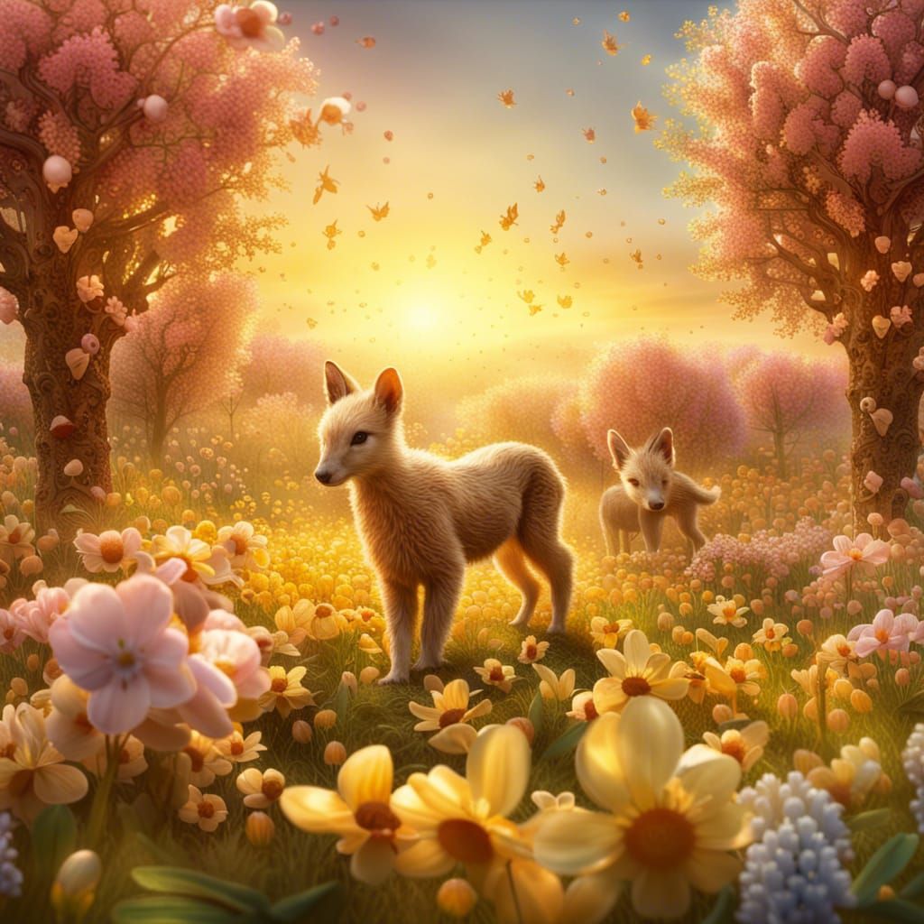 Spring Field in Golden Light: Fantasy Concept Art