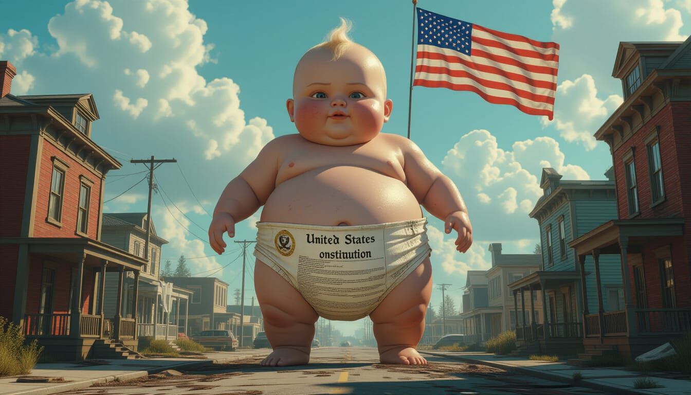 Dystopian Baby: Constitution Diaper in a Matte Painting Styl...