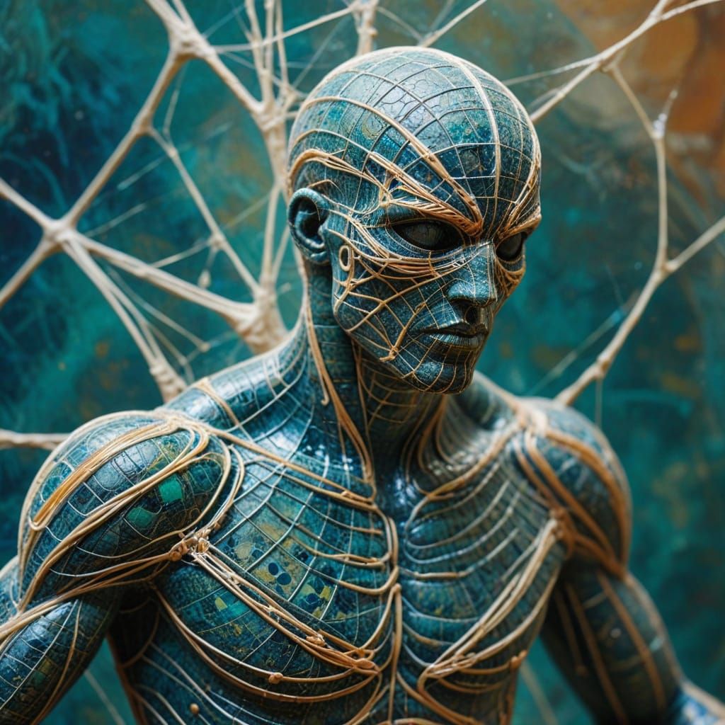 Spider Web Sculpture of Olympic Athlete in Art Brut Style