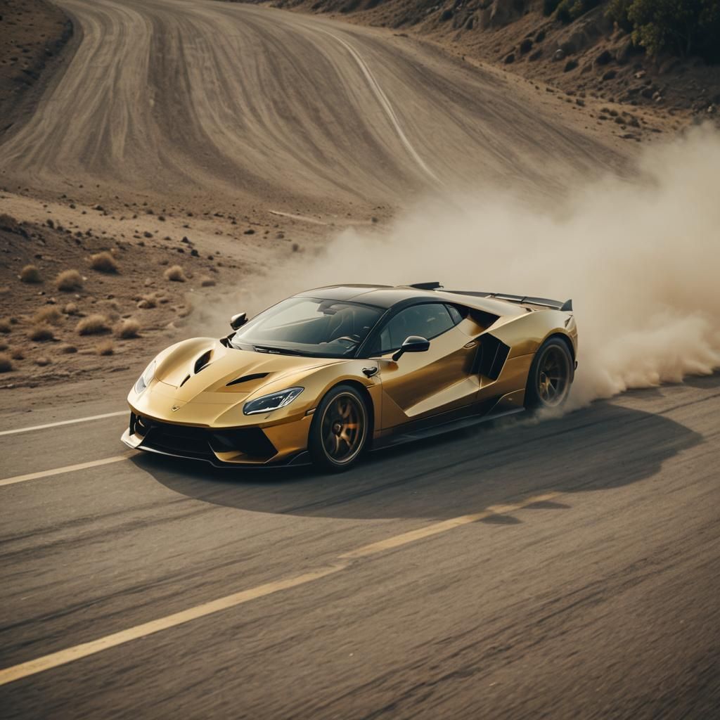 Gold Supercar Drifting at Light Speed