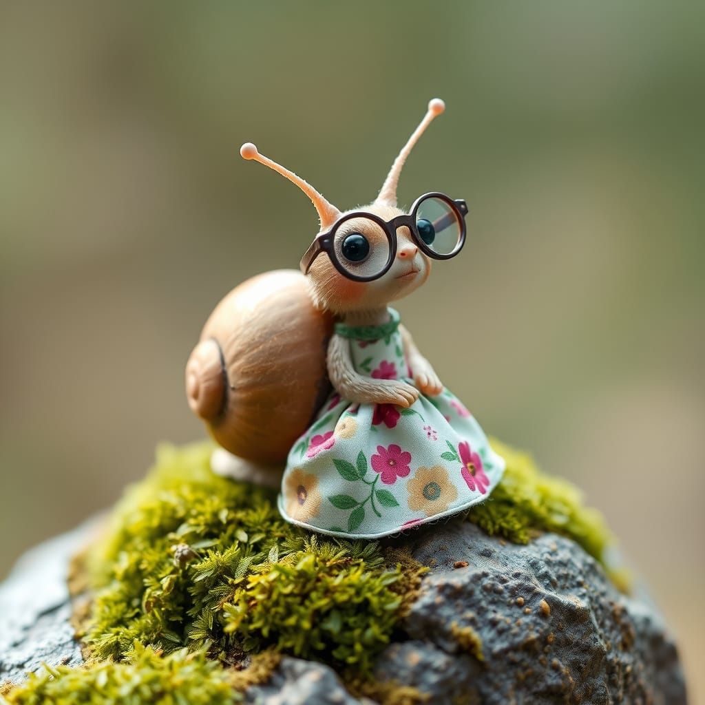 Whimsical Snail in Floral Dress, Illustration Style