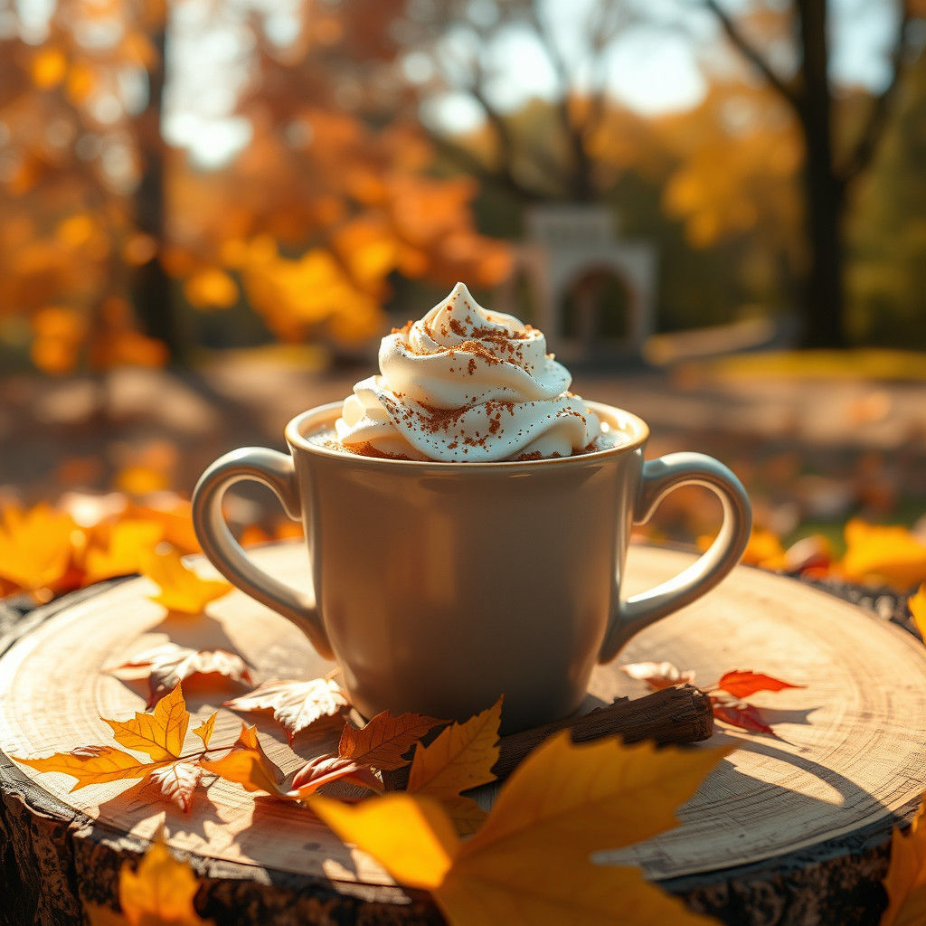 Autumn Coffee Cup in Golden Light, Fantasy Concept Art